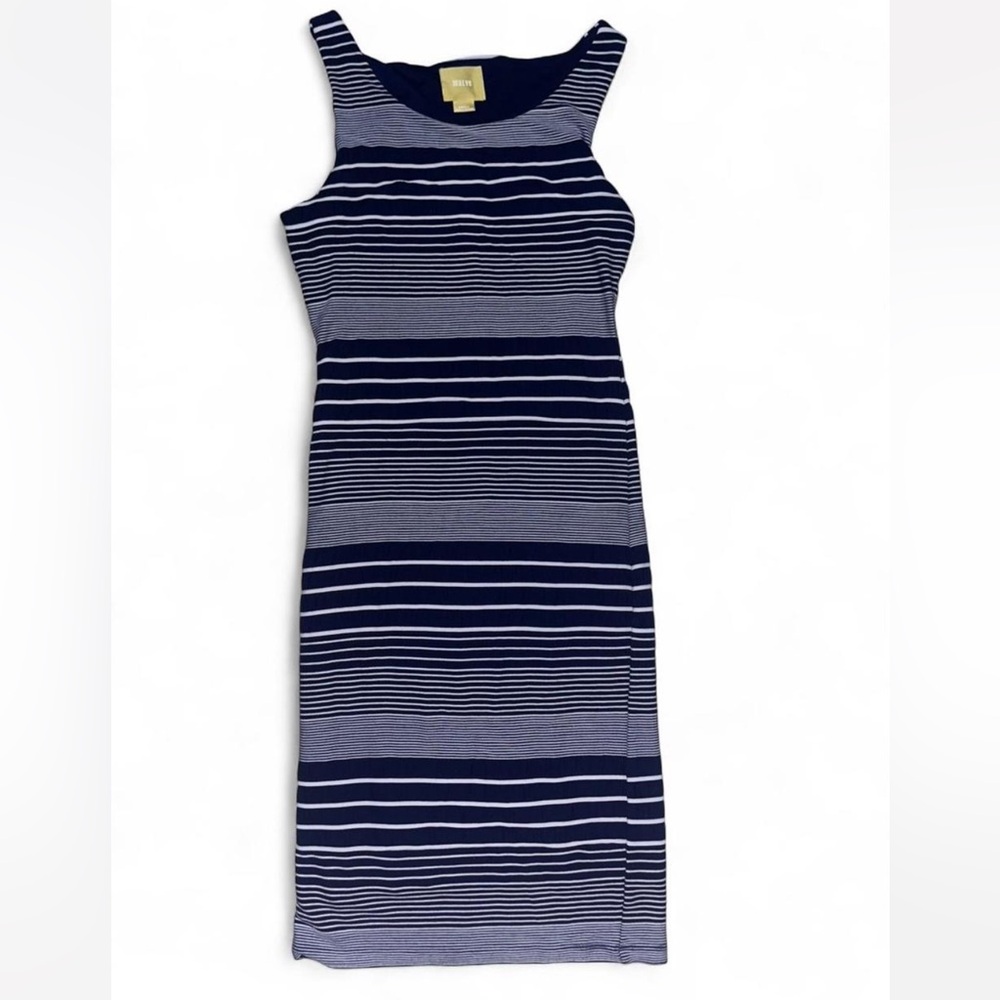Maeve Navy and White Striped Midi Dress Small
